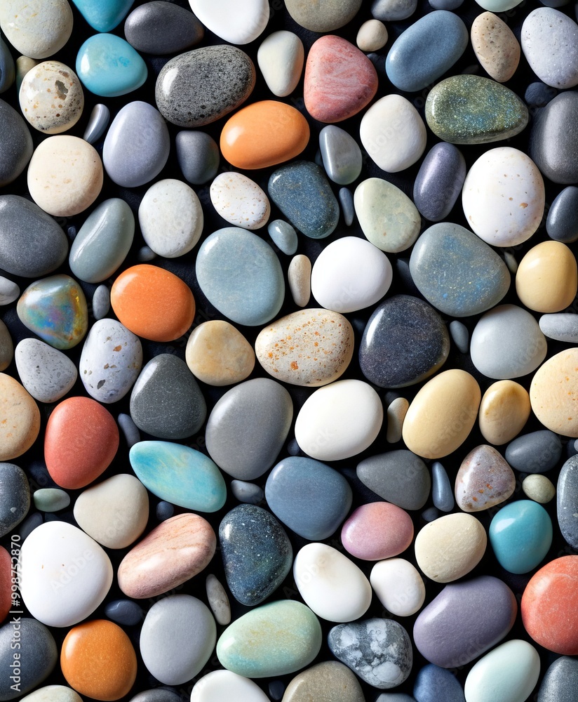 Poster A close-up variety of colorful pebbles and stones arranged in a visually appealing pattern