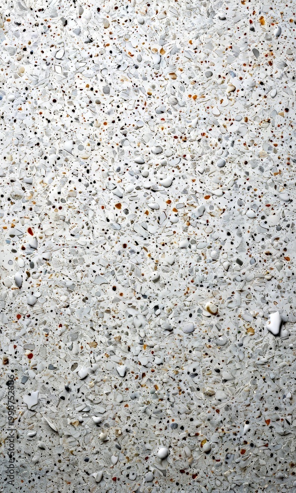Poster a close-up view textured surface composed of small, irregularly shaped stones in various shades of g