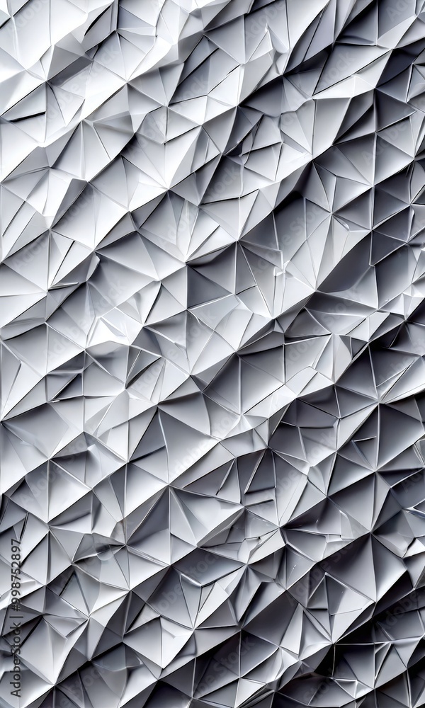 Poster a close-up view white, crumpled paper surface with a geometric pattern of intersecting lines and triangles