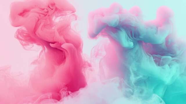 Ink color blend. Paint water drop. Transition reveal effect. Neon pink fluid splash on vibrant purple fume texture creative abstract blue background shot on Red Cinema camera 6k.