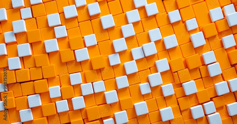 Poster A pattern of orange and white cubes, arranged in a diagonal grid-like pattern