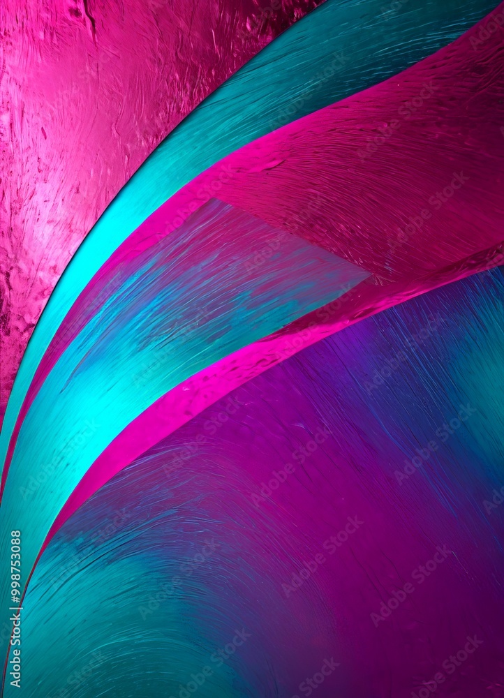 Poster a vibrant abstract composition with overlapping curved lines in shades of pink, blue, and purple, creating a dynamic and visually striking effect