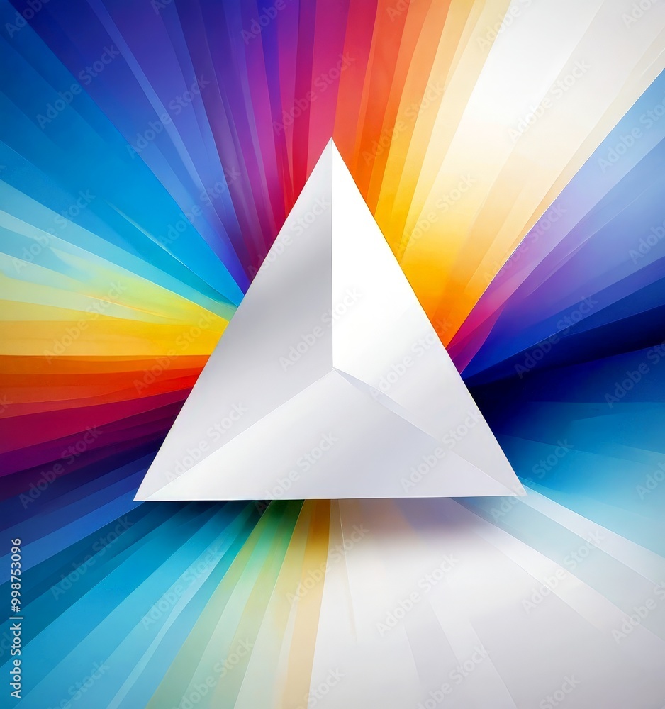 Leinwandbilder a white triangular prism is centered against a vibrant, multicolored background with radiating lines