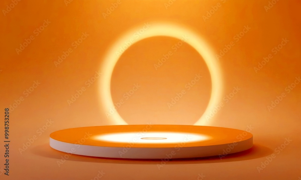 Aufkleber An orange circular platform with a white base is illuminated by a circular light source, creating a warm and inviting atmosphere