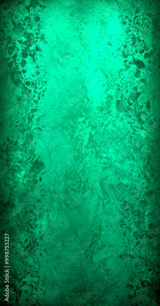 Poster a dark green, textured background with a floral pattern on the left side
