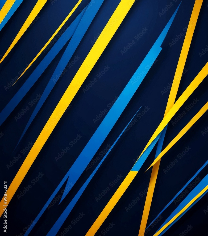 Poster a diagonal pattern of intersecting blue and yellow lines against a dark blue background