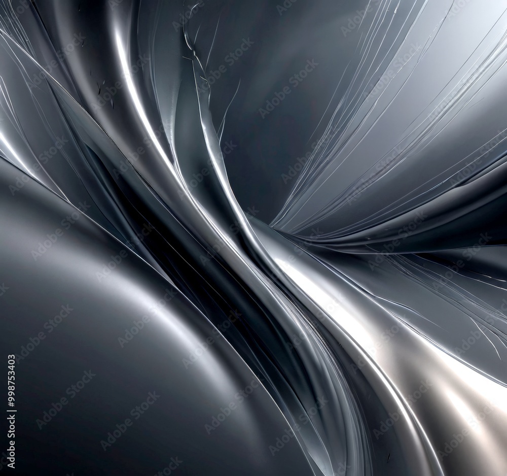 Poster a complex, abstract pattern of curved lines and shapes in shades of gray and black, creating a sense of movement and dynamism.