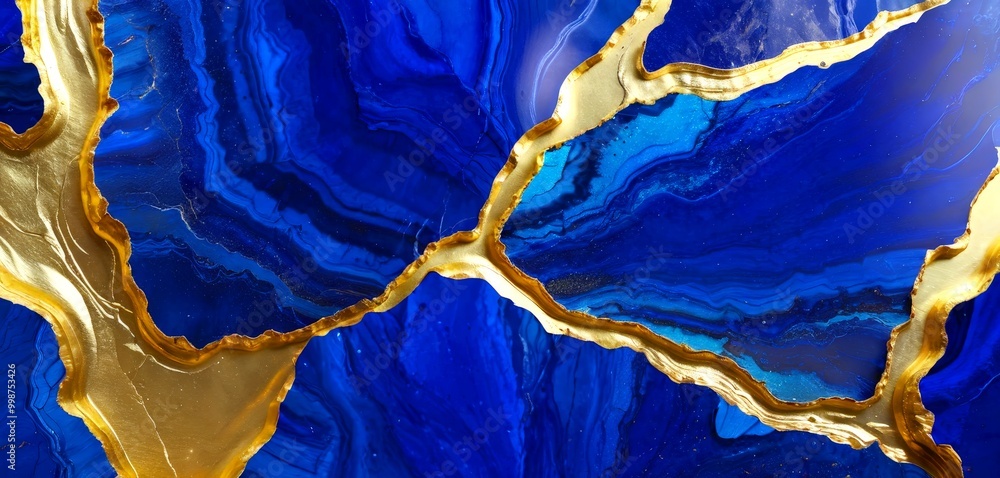 Fototapete a striking abstract pattern with blue and gold hues, resembling the natural formations rock face The pattern is composed of overlapping and intersecting lines and