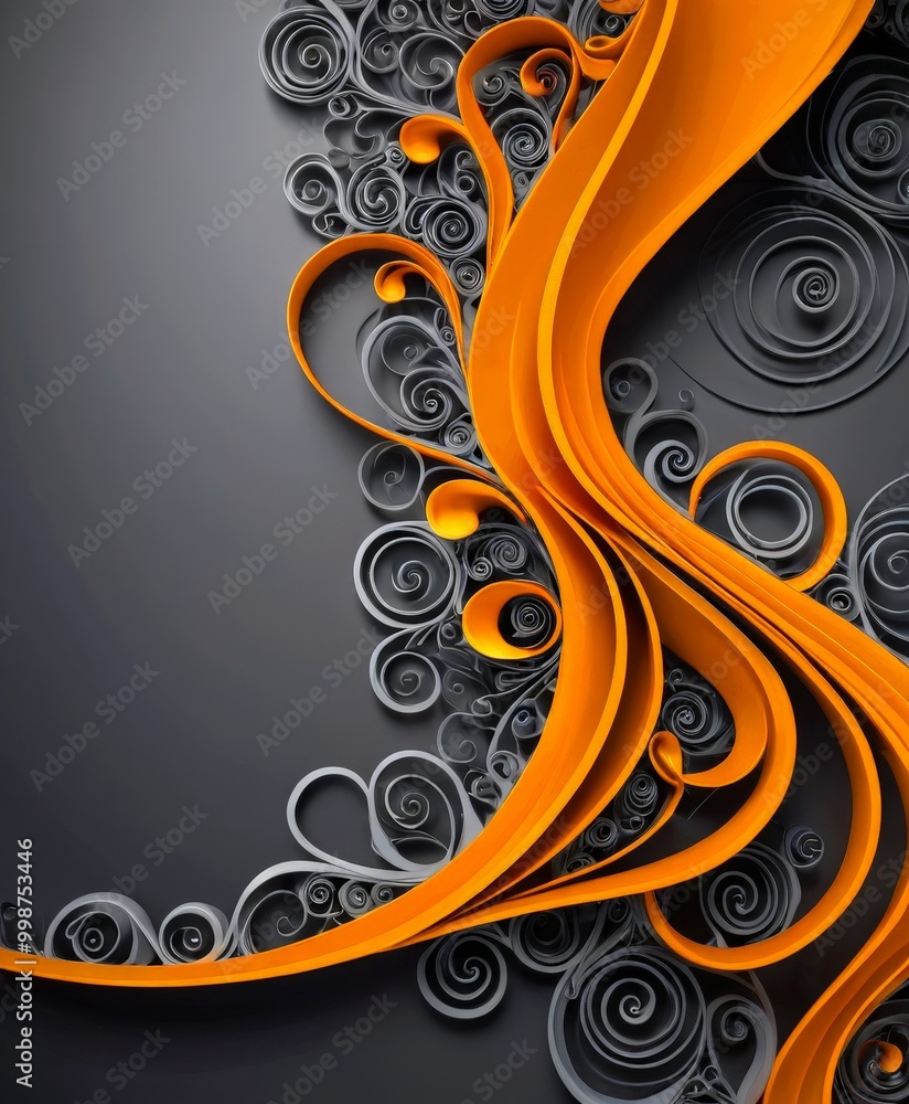 Aufkleber a striking abstract design with a combination of orange and black elements The central focus is a wave-like pattern composed of orange and black swirls and curves, creating