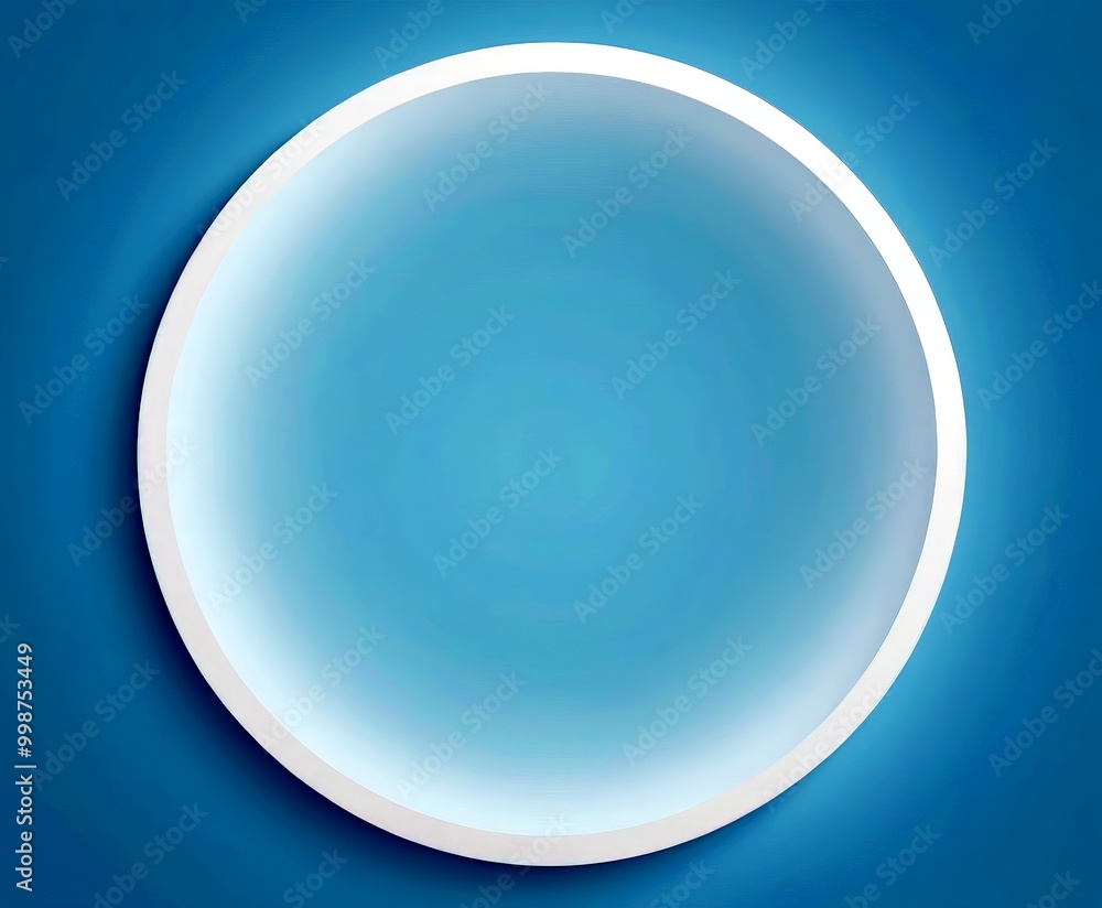 Poster a white circular frame is centered against a gradient blue background
