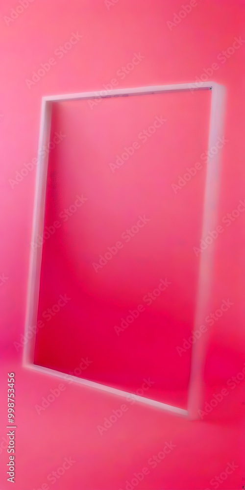 Poster a white rectangular frame stands against a vibrant pink background.