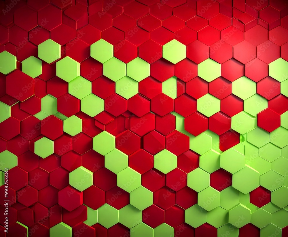 Poster a repeating pattern of red and green hexagonal shapes, creating a visually striking and geometric design