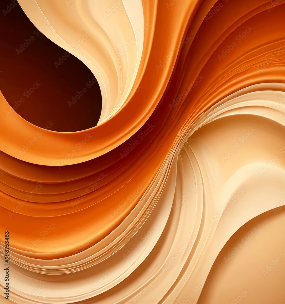 Leinwandbilder a dynamic abstract composition of overlapping curved lines in shades of orange and beige, creating a sense of movement and fluidity