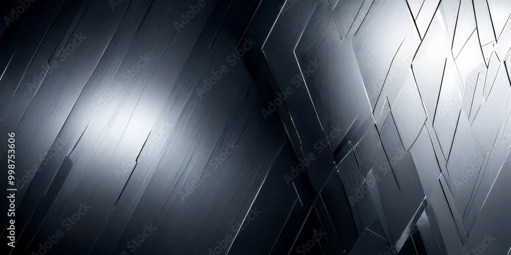 Poster a dark, abstract background with diagonal lines and a bright light shining on the right side, creating a dynamic and visually striking composition