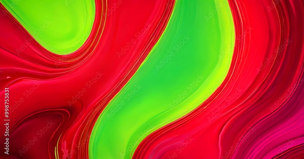 Aufkleber a vibrant abstract pattern composed of red and green swirls and curves, creating a dynamic and visually striking composition.