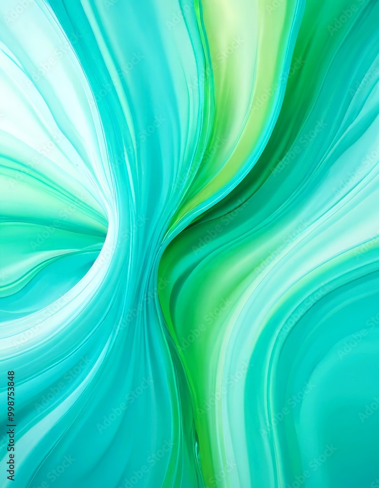 Poster a vibrant abstract pattern with swirling, curving lines in shades of green and blue, creating a sense of movement and dynamism