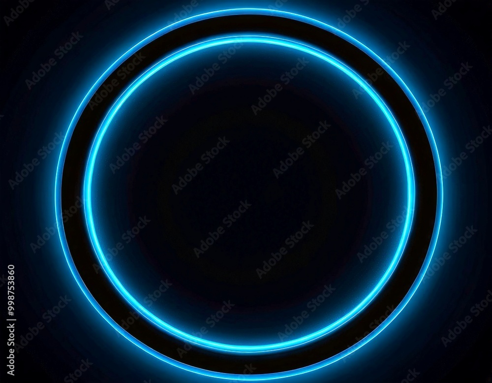 Poster a circular frame with a black border and a blue glow at the center, set against a dark background