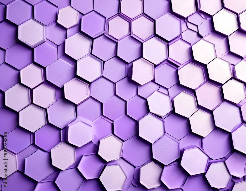 Poster a repeating pattern of hexagonal shapes in various shades of purple, creating a visually striking and geometric design