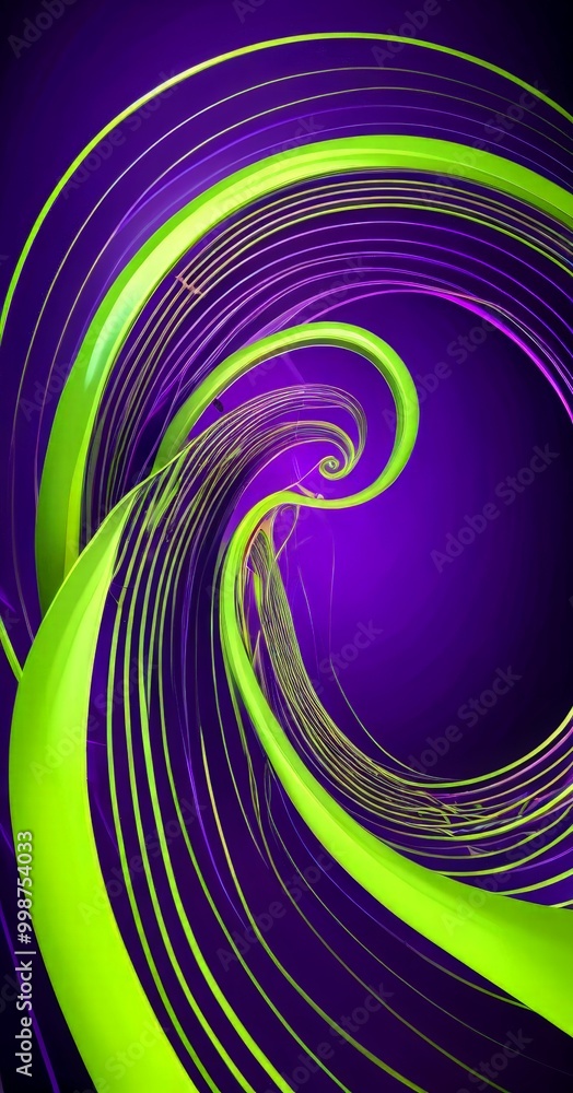 Leinwandbilder a swirling pattern of green and purple lines, creating a dynamic and abstract visual effect