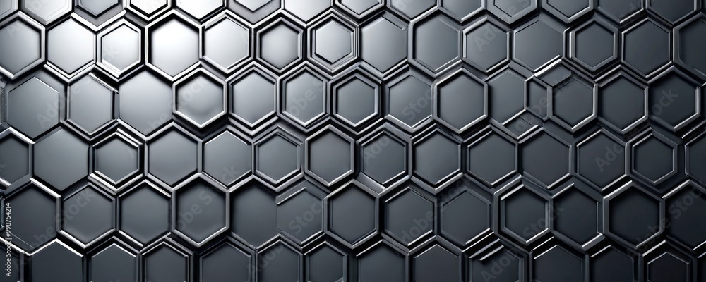 Poster A repeating pattern of hexagonal shapes in varying shades of gray, creating a visually striking and geometric design