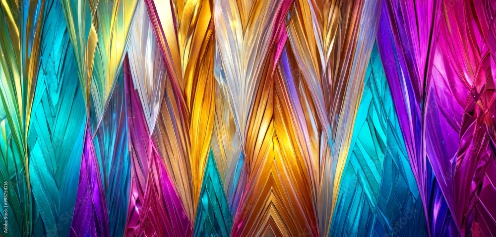 Poster a vibrant abstract pattern composed of intersecting lines and curves in various colors, including blue, green, yellow, and purple