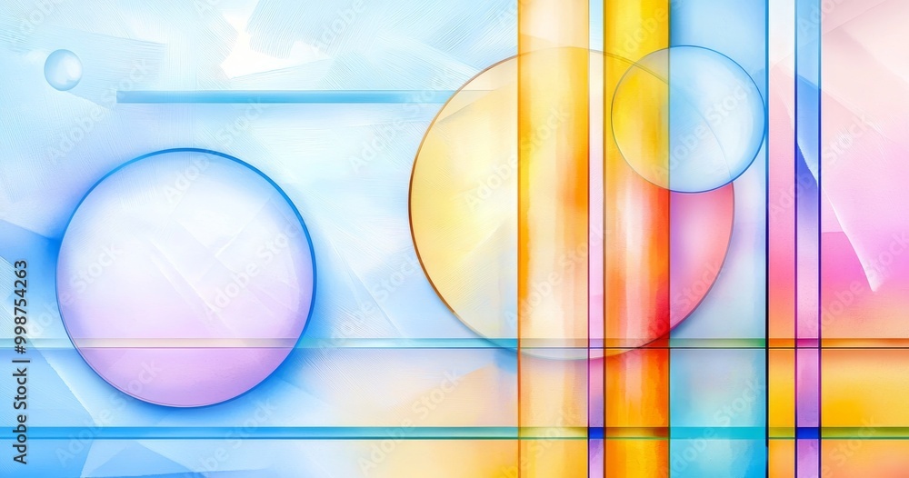 Aufkleber the background is abstract with colorful shapes, diamonds, and squares layered in geometric patterns