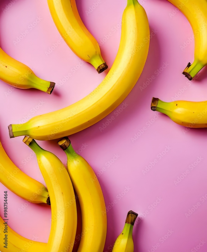 Aufkleber a collection of ripe yellow bananas arranged in a circular pattern against a pink background