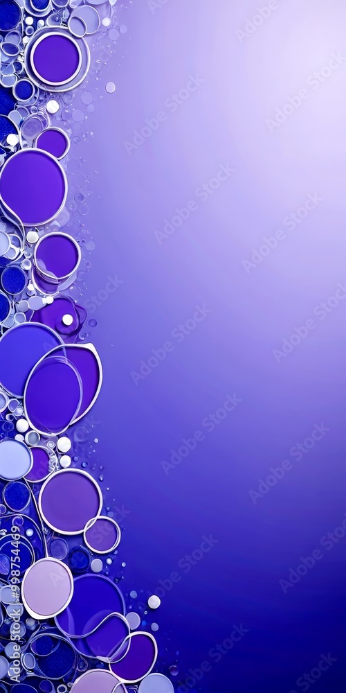 Poster a vibrant arrangement of overlapping circles in various shades of purple and blue, creating a dynamic and visually striking composition