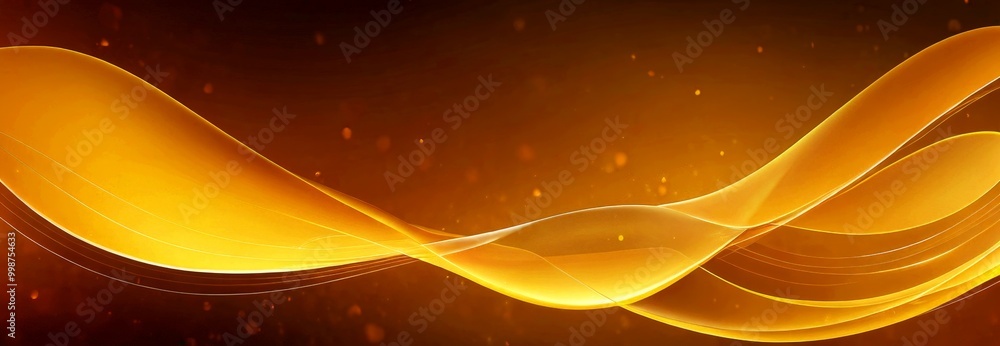 Poster a dynamic abstract composition of golden, wavy lines and shapes against a dark background, creating a sense of movement and energy