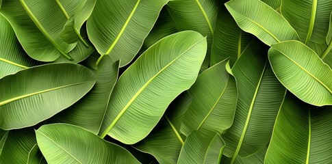 Obraz premium An exotic seamless pattern with neon green leaves on a dark night background. The illustration is a 3D hand-drawn illustration made of textured materials that is suitable for luxury wallpapers and