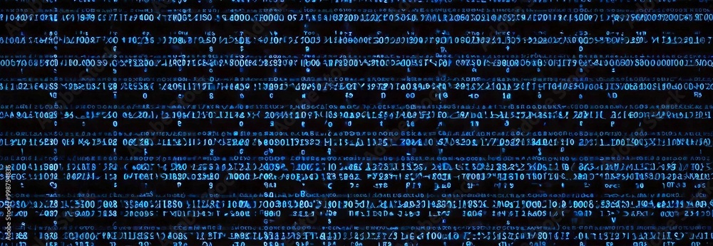 Poster a repeating pattern of binary code, with each line filled with a sequence of 0s and 1s, creating a visually striking and abstract representation of digital information