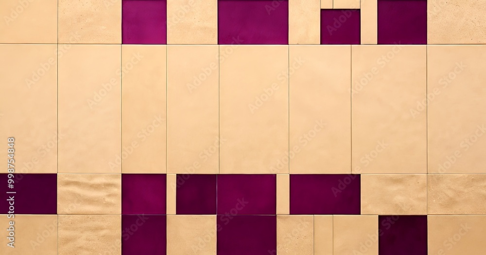 Poster a grid-like pattern of rectangular tiles in various shades of beige and purple, arranged in a uniform and orderly manner
