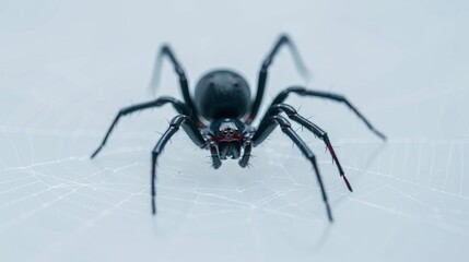 Fototapeta premium Close-Up of Black Widow Spider in Web on White Background