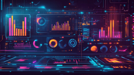 Fototapeta premium Create a graphic interface illustration representing data analysis for business and finance. Showcase futuristic computer technology displaying profit analytics, online marketing r