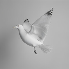 Fototapeta premium Elegant seagull in mid-flight against a neutral background