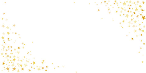 Gold stars corners, Christmas confetti vector background, sparkling, shining flying golden stars glitter backdrop.