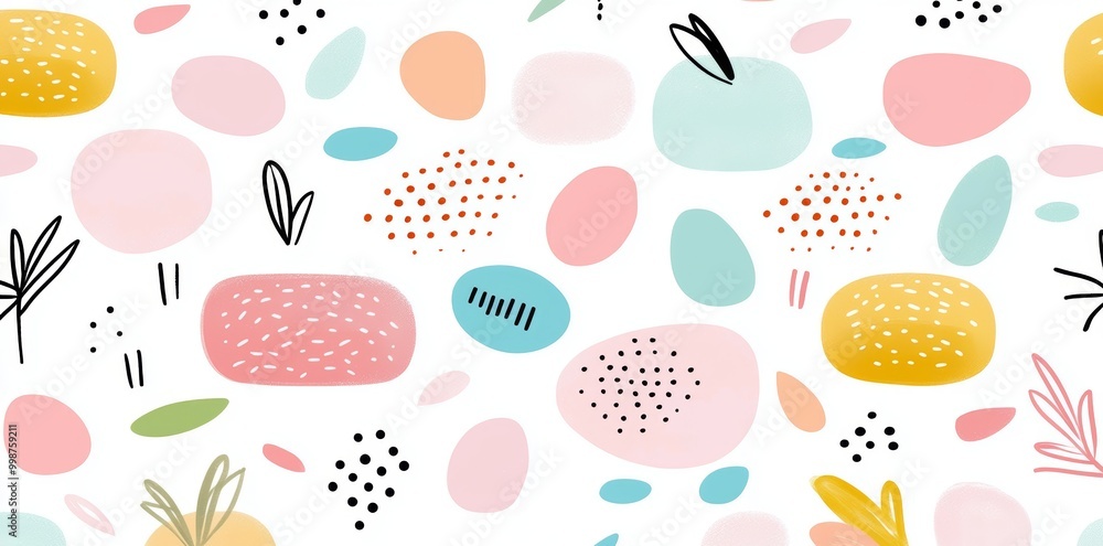 Poster abstract organic shape print seamless pattern illustration in retro style. trendy primary color back