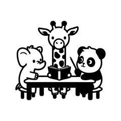 Learning Safari: Giraffe, Elephant, and Panda in Class