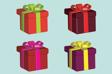 Gift boxes set in different color. Realistic vector 3d glossy boxes, 3D gift box design, creative 3D gift box design, unique 3D gift box design, modern 3D gift box design, luxury 3D gift box