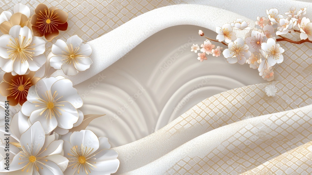Poster the organic asian japanese line wave pattern and the oriental pattern with the white background are 