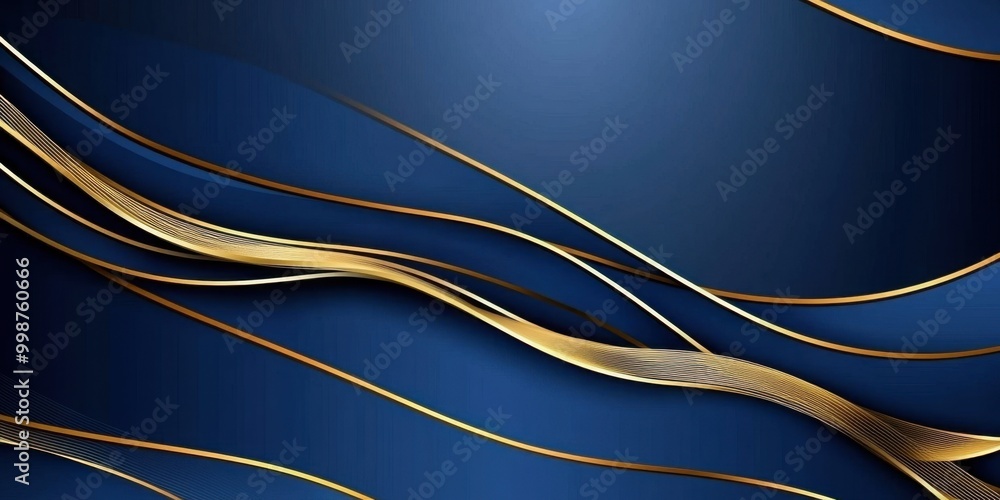 Poster blue background with golden lines, a simple and elegant style the blue is deep in color, with the bo