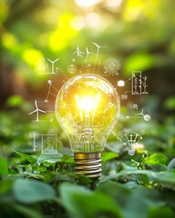 Light bulb glowing with sustainable energy, symbolizing innovation and environmental protection