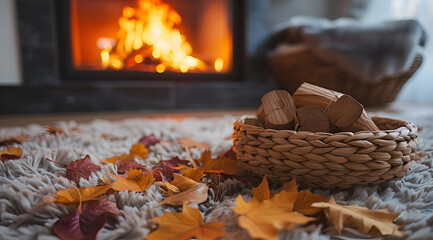 Autumn Leaves and Firewood Basket Interior Photo