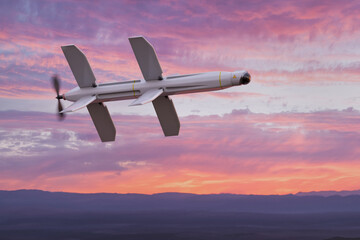 Military kamikaze drone Lancet in the sky - 3d rendering