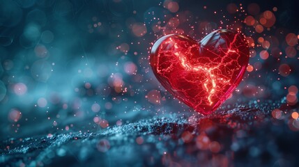 Abstract plexus in heart Shape molecule or Atom background, 3d rendering. 