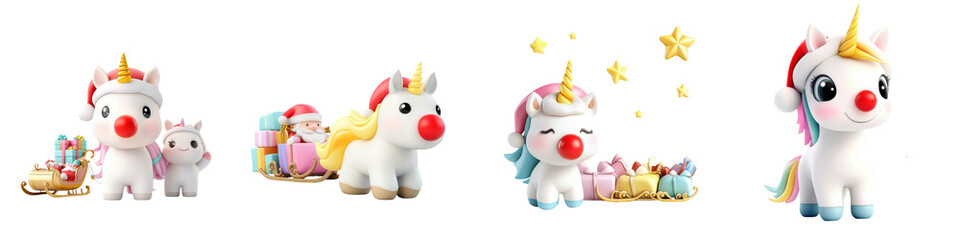 Naklejka premium Colorful unicorn figurines with cheerful expressions, perfect for children's decor or playful illustrations.