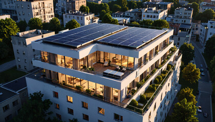 Bâtiment résidentiel moderne avec panneaux solaires