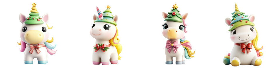 Obraz premium Colorful unicorn figurines with festive hats, perfect for children's decor and whimsical celebrations.