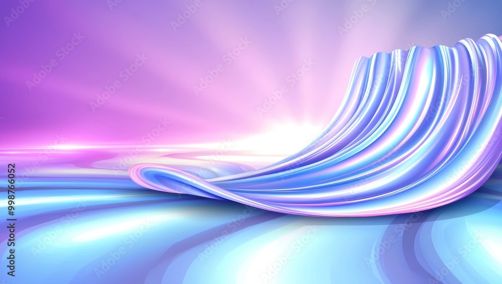 Poster an empty neon stage surrounded by rays on a dark abstract background.
