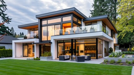 Obraz premium A large house with a lot of windows and a balcony